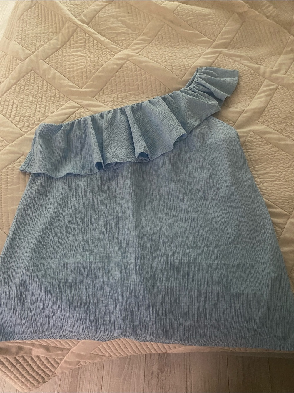 Light Blue One-Shoulder Ruffle Tank Top - Women's
